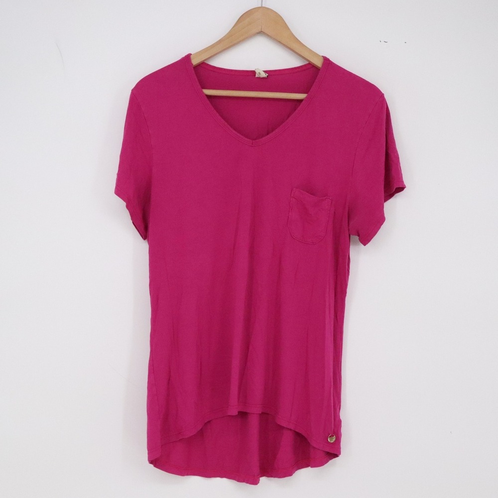 Rovitex T-Shirt Womens GG High-Low Pocket Magenta V-Neck Viscose Excellent